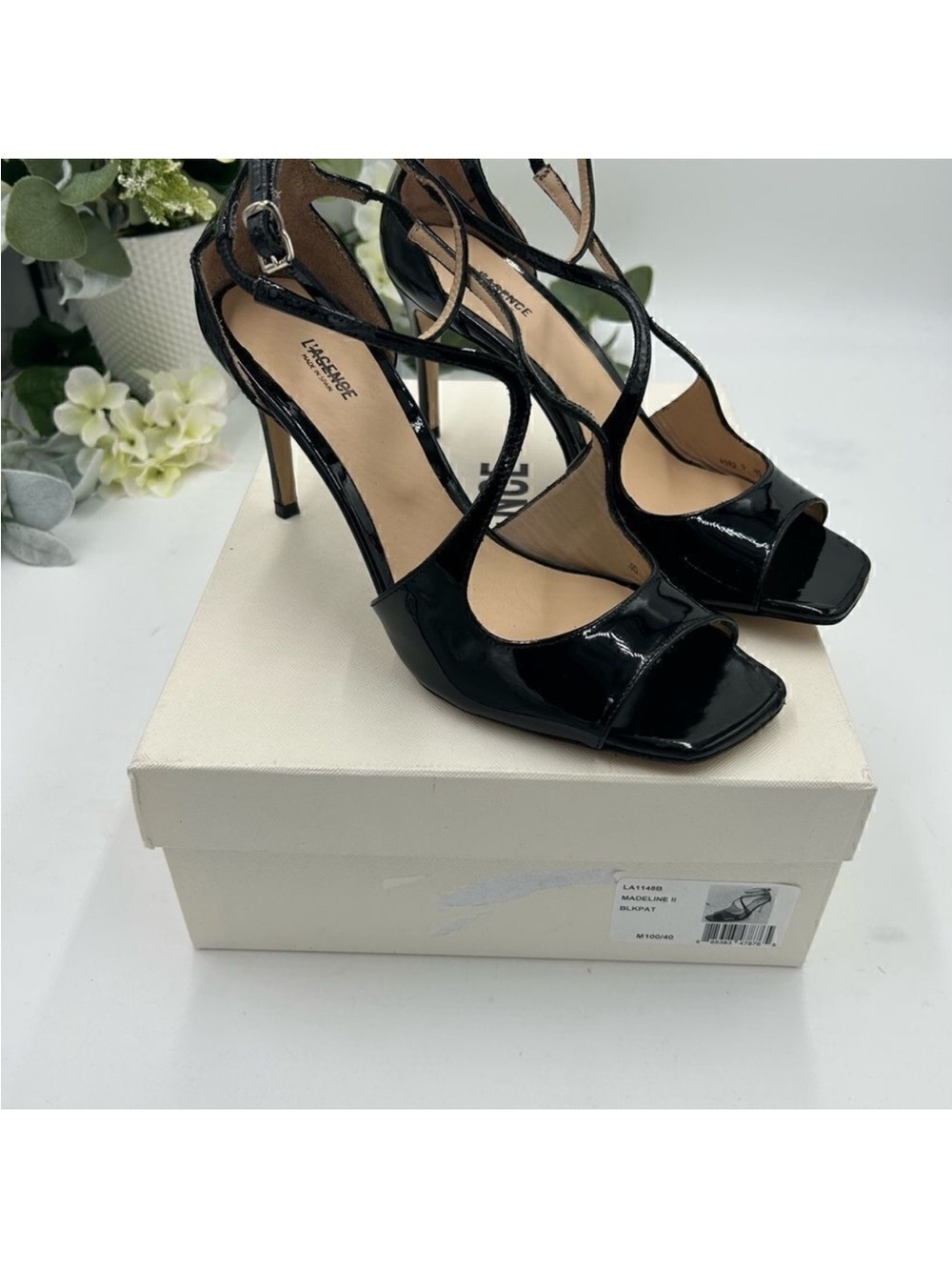 Women’s L’Agence patent leather sandal size 40 made in Spain